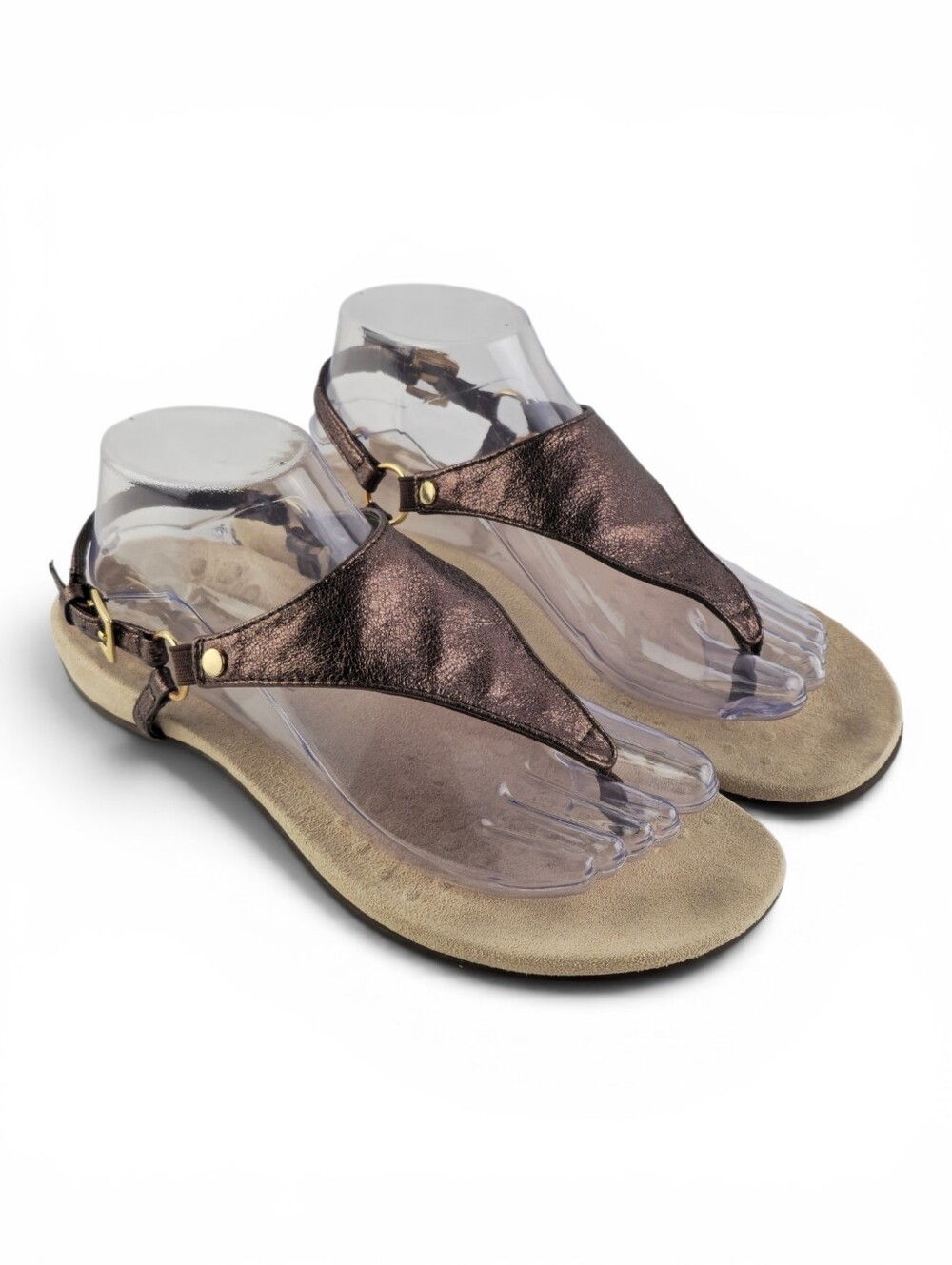 Vionic Kirra Sandal Leather Thong Metallic Bronze Backstrap Arch Support 8